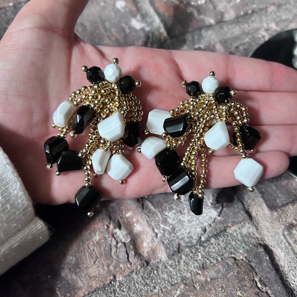 Chic Black and White Beaded Earrings